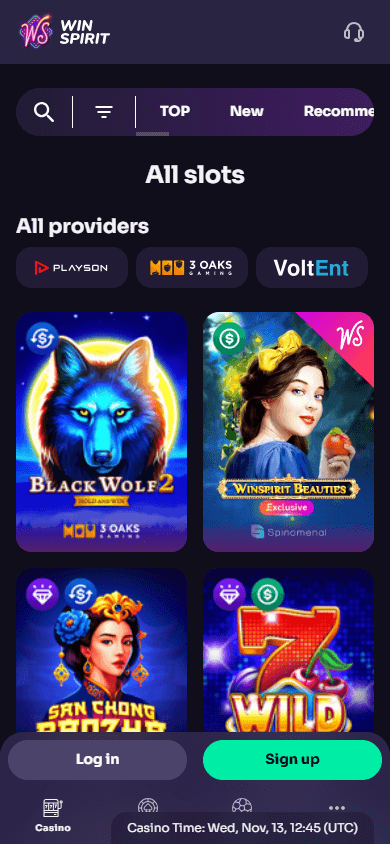 Winsipirit Casino Game Gallery Mobile