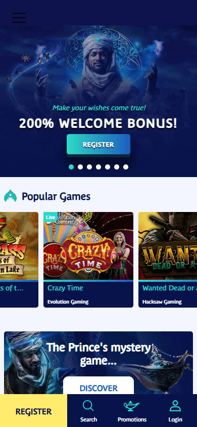 Page d accueil mobile de Prince Ali Casino