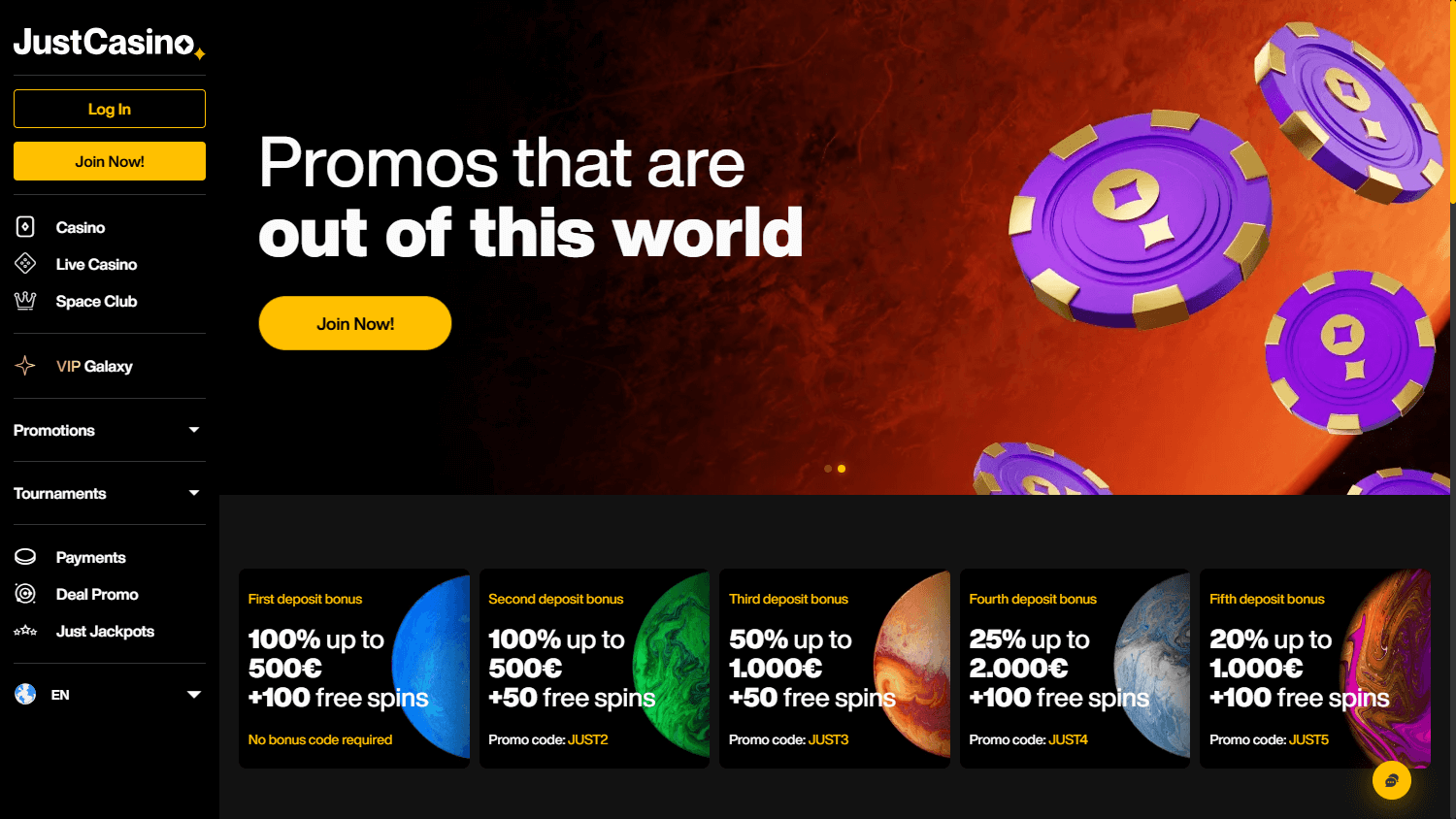 Just casino bonus codes