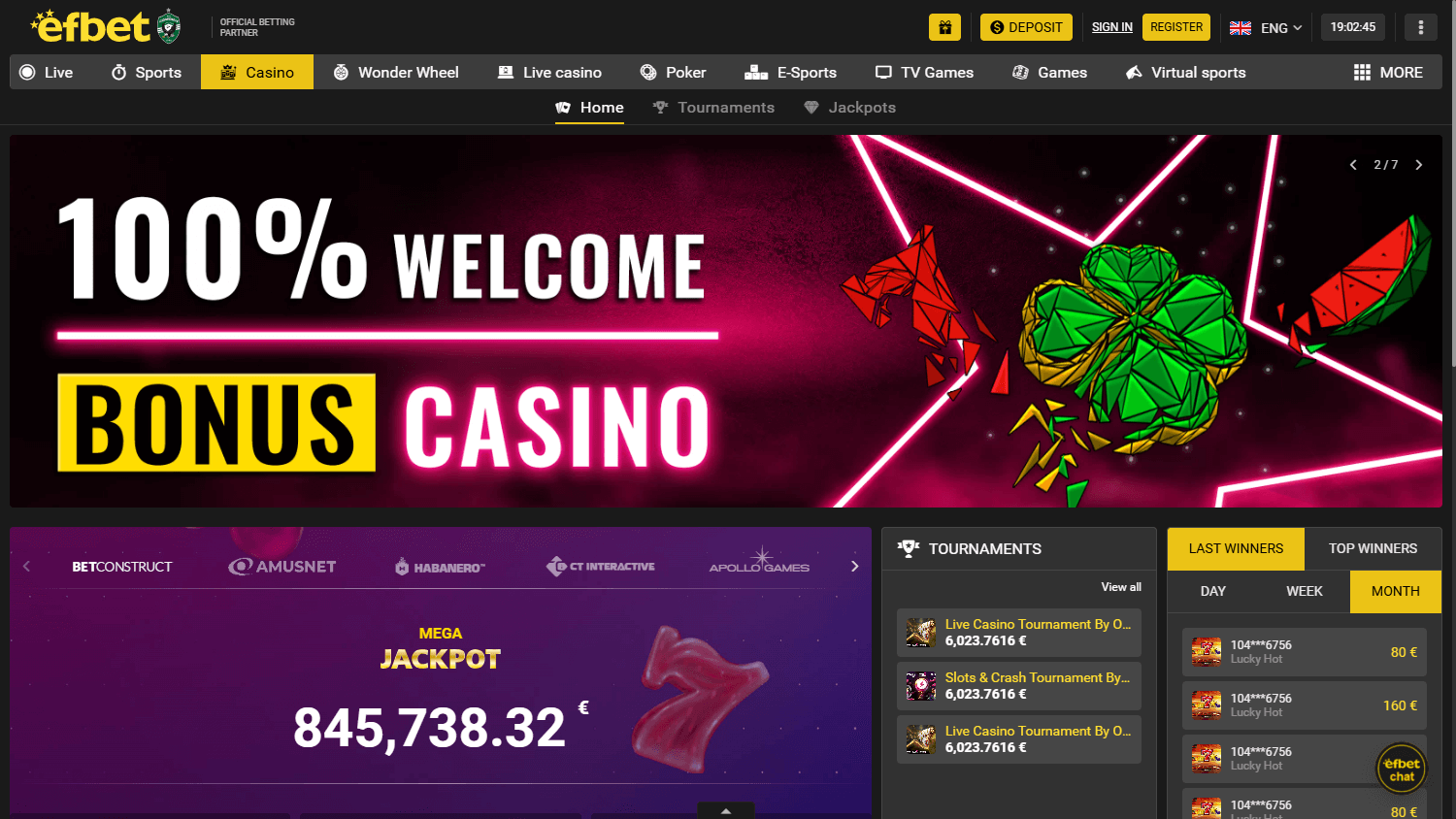 Schermata dei giochi Efbet casino online