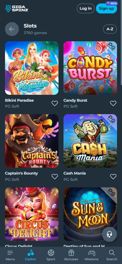 Gigaspinz casino spelgalerij op mobiel