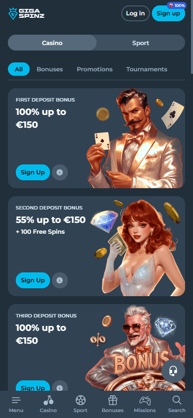 Gigaspinz Casino promoties op mobiel
