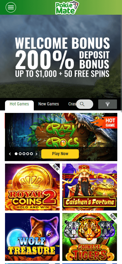 Pokie Mate Casino Mobile Homepage