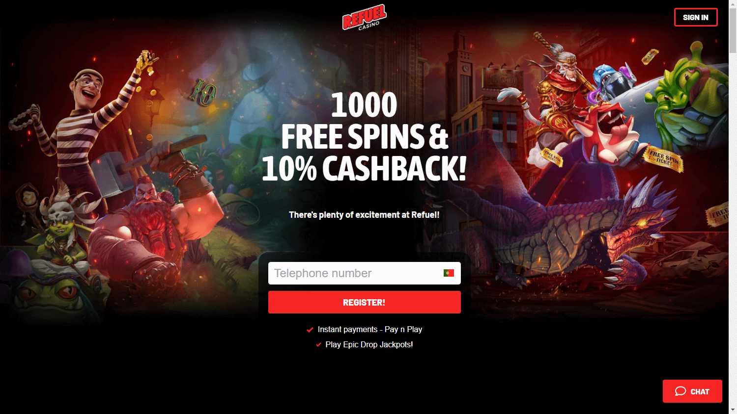 Refuel Casino desktop homepage