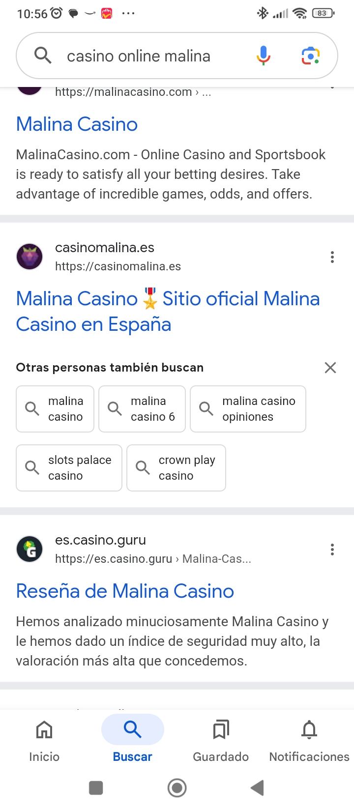 Interfaz de juego de Malina Casino mostrando tragamonedas