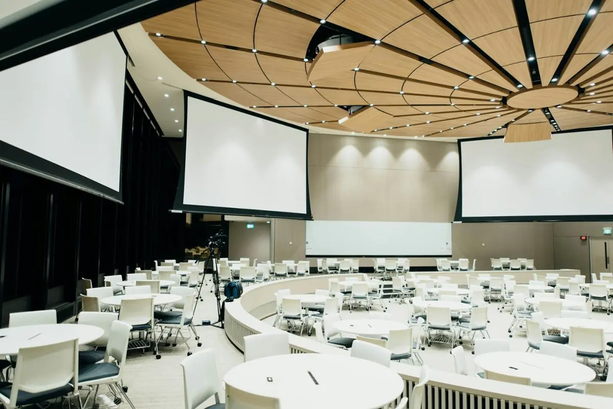 An event hall with tables