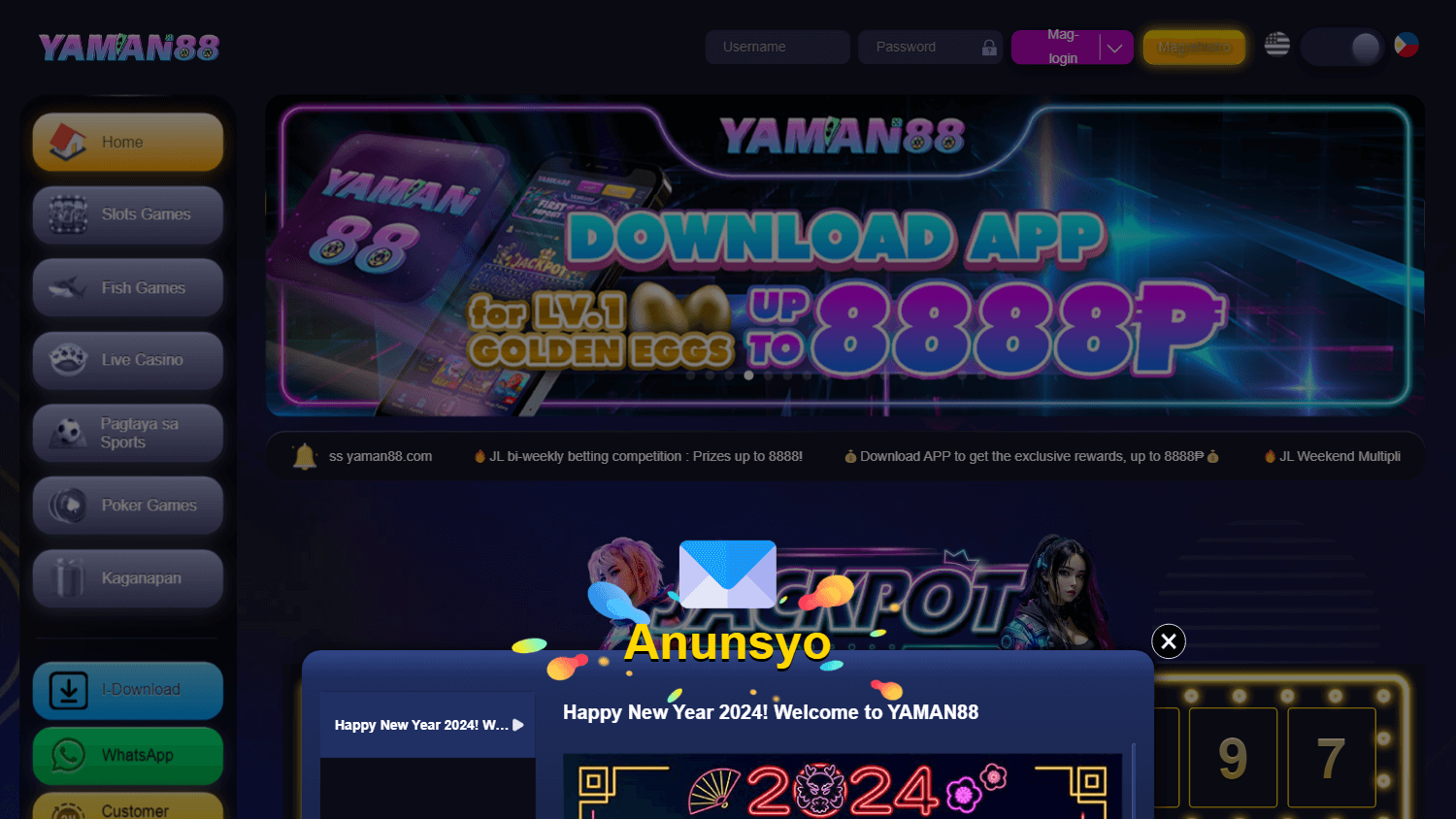 yaman88_casino_homepage_desktop