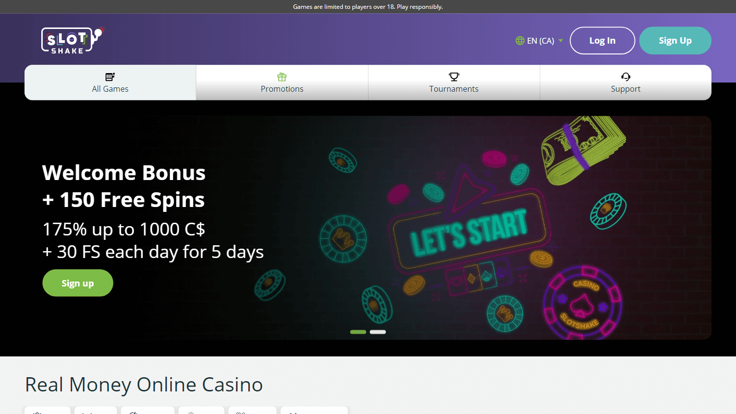 Slotshake Casino Homepage Desktop Photoچاپ نایلون چاپ نایلون