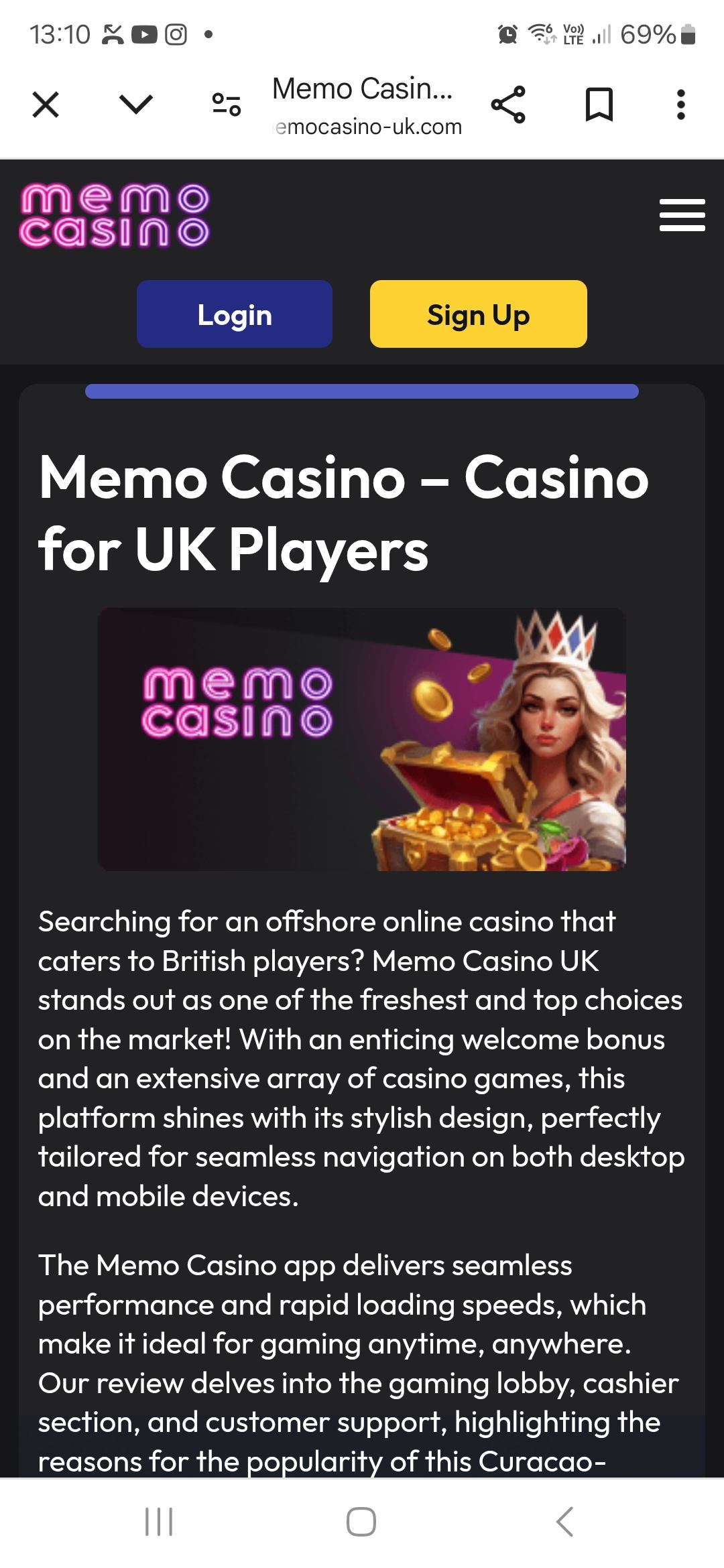 Screenshot showing the Memo Casino promotional page with bonus offers highlighted