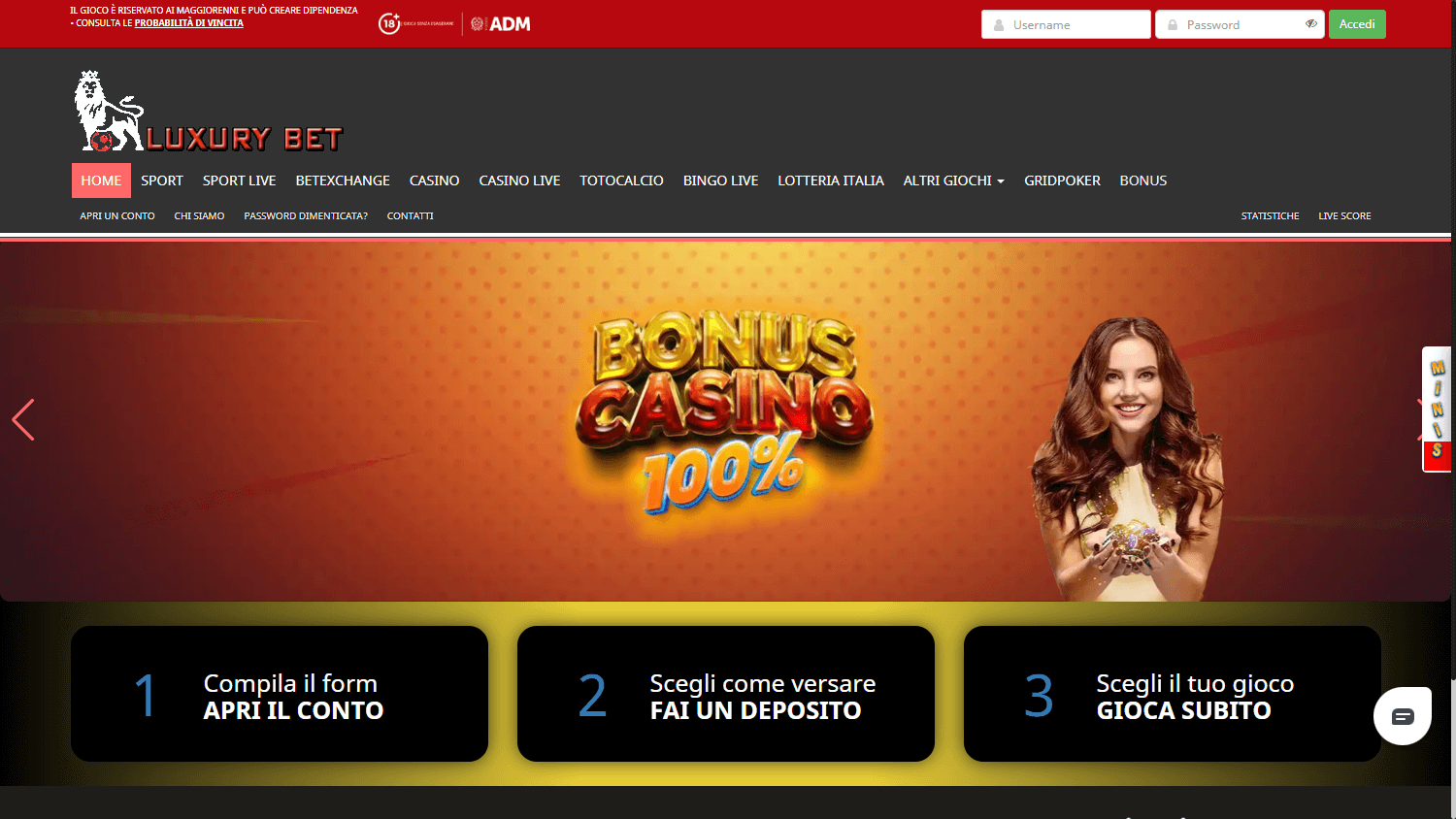 Luxury Bet Casino Homepage