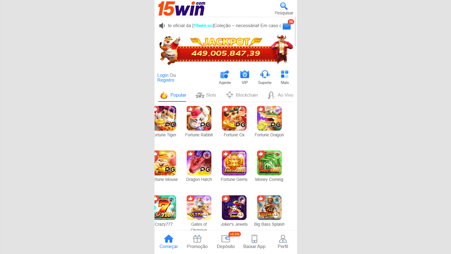 15win_Casino_homepage_desktop