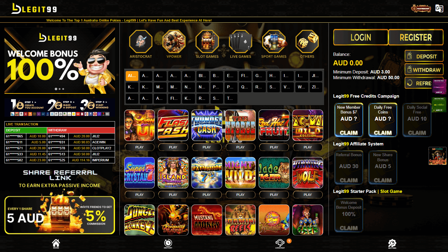 Legit99_Casino_homepage_desktop