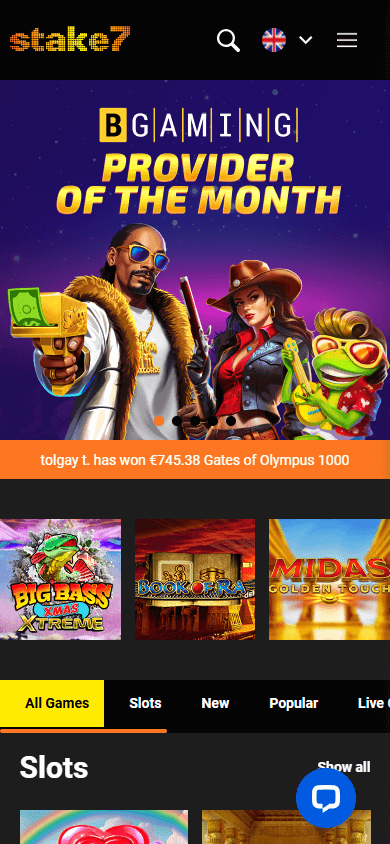Interface mobile de Stake7 Casino