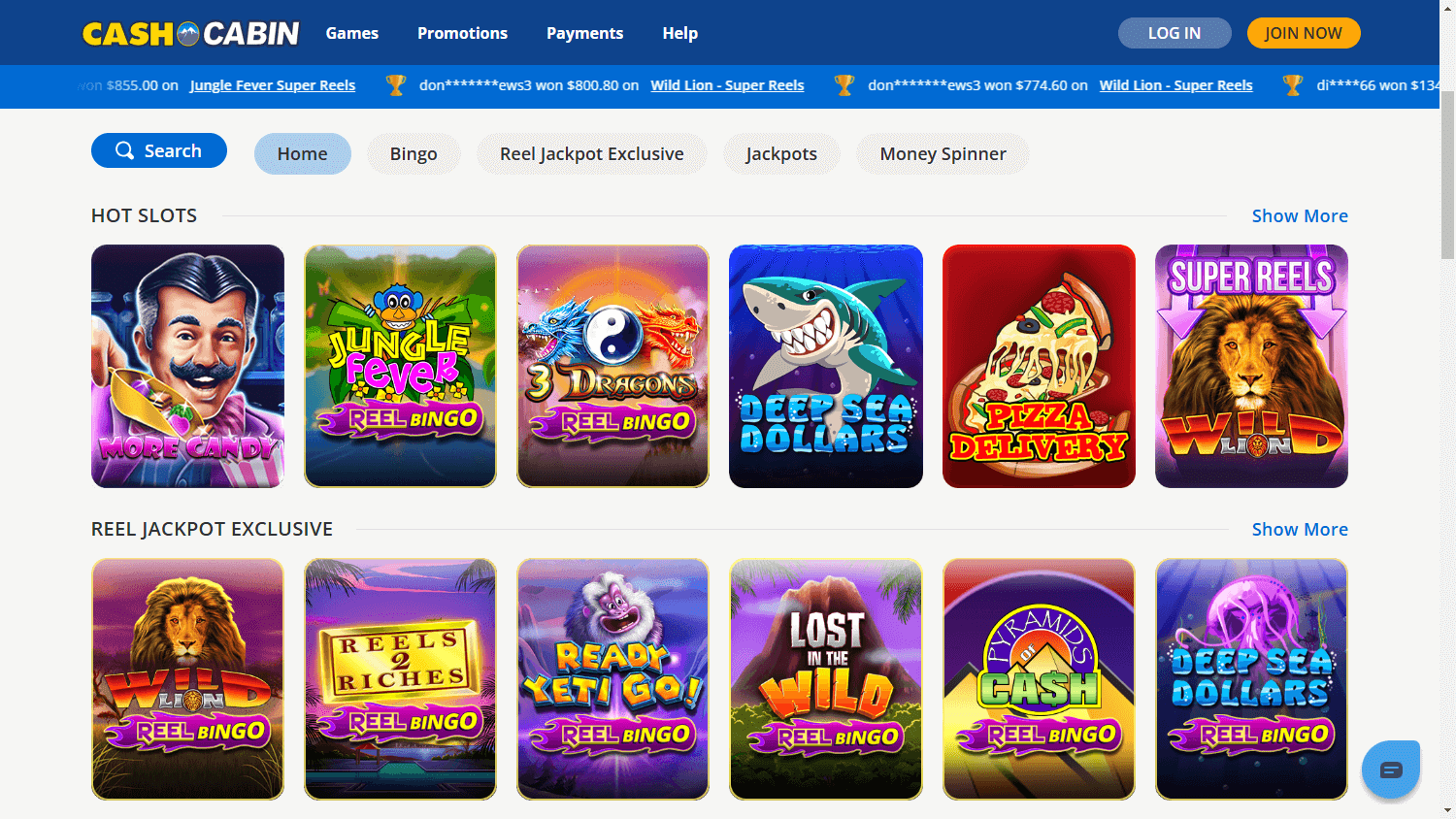 Cash Cabin - Game Variety