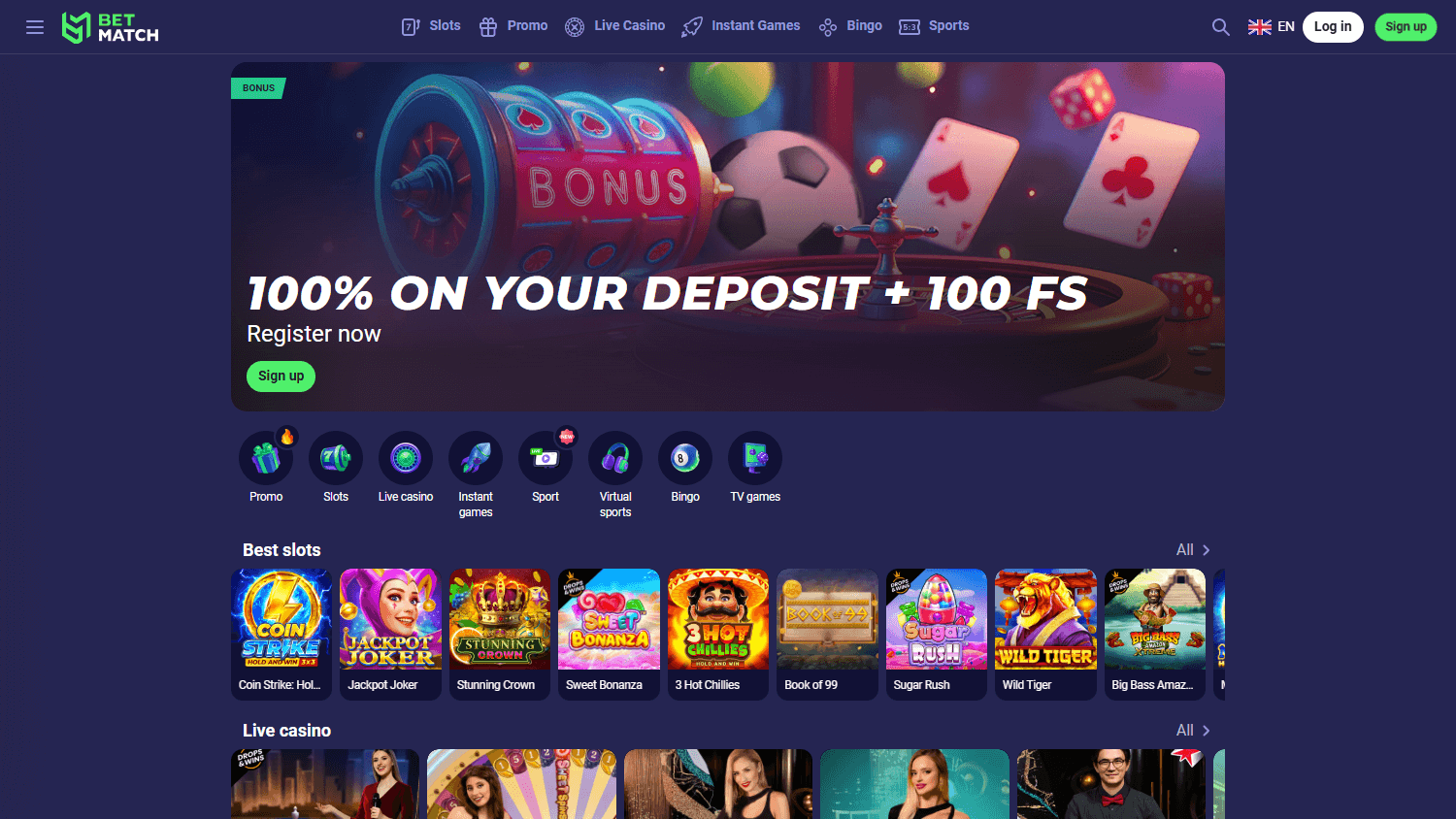 Betmatch Casino homepage