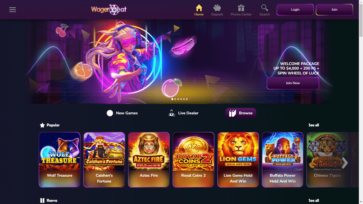 Wager_Beat_Casino_homepage_desktop