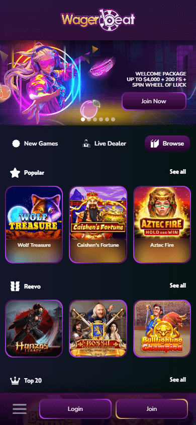 Wager_Beat_Casino_homepage_mobile