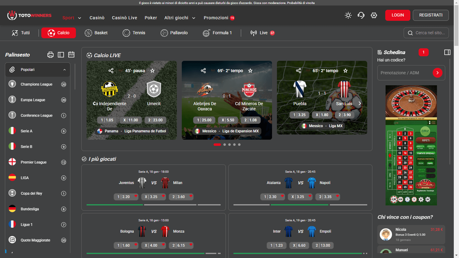 Totowinners_Casino_homepage_desktop