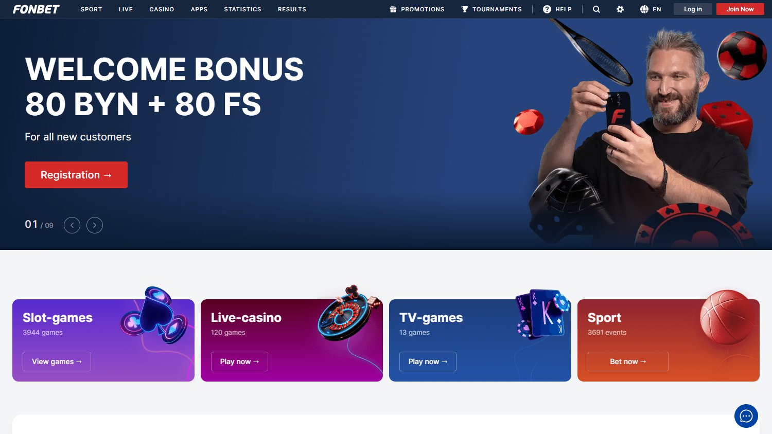 Schermata desktop di Fonbet Casino