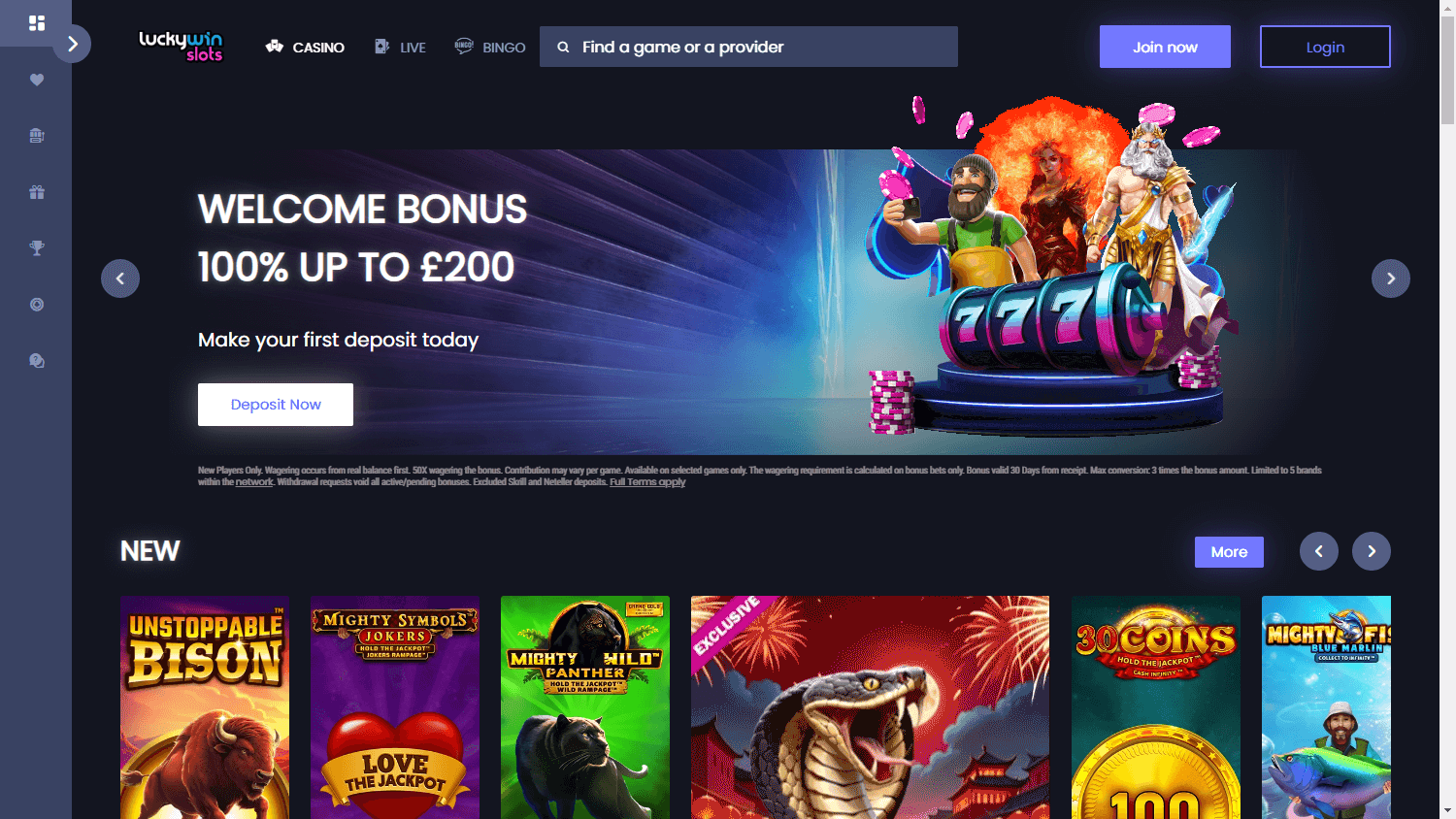 luckywinslots_casino_homepage_desktop