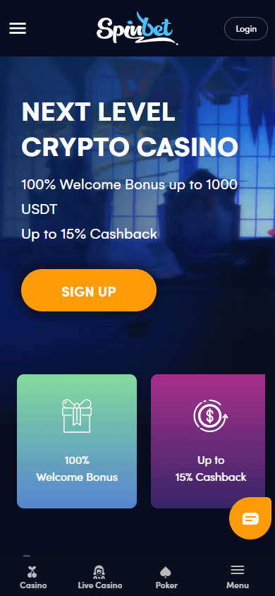 Spinbet Casino Homepage Mobile Interface