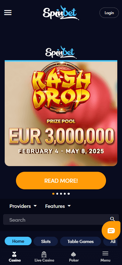 SpinBet Casino Mobile Game Gallery Interface