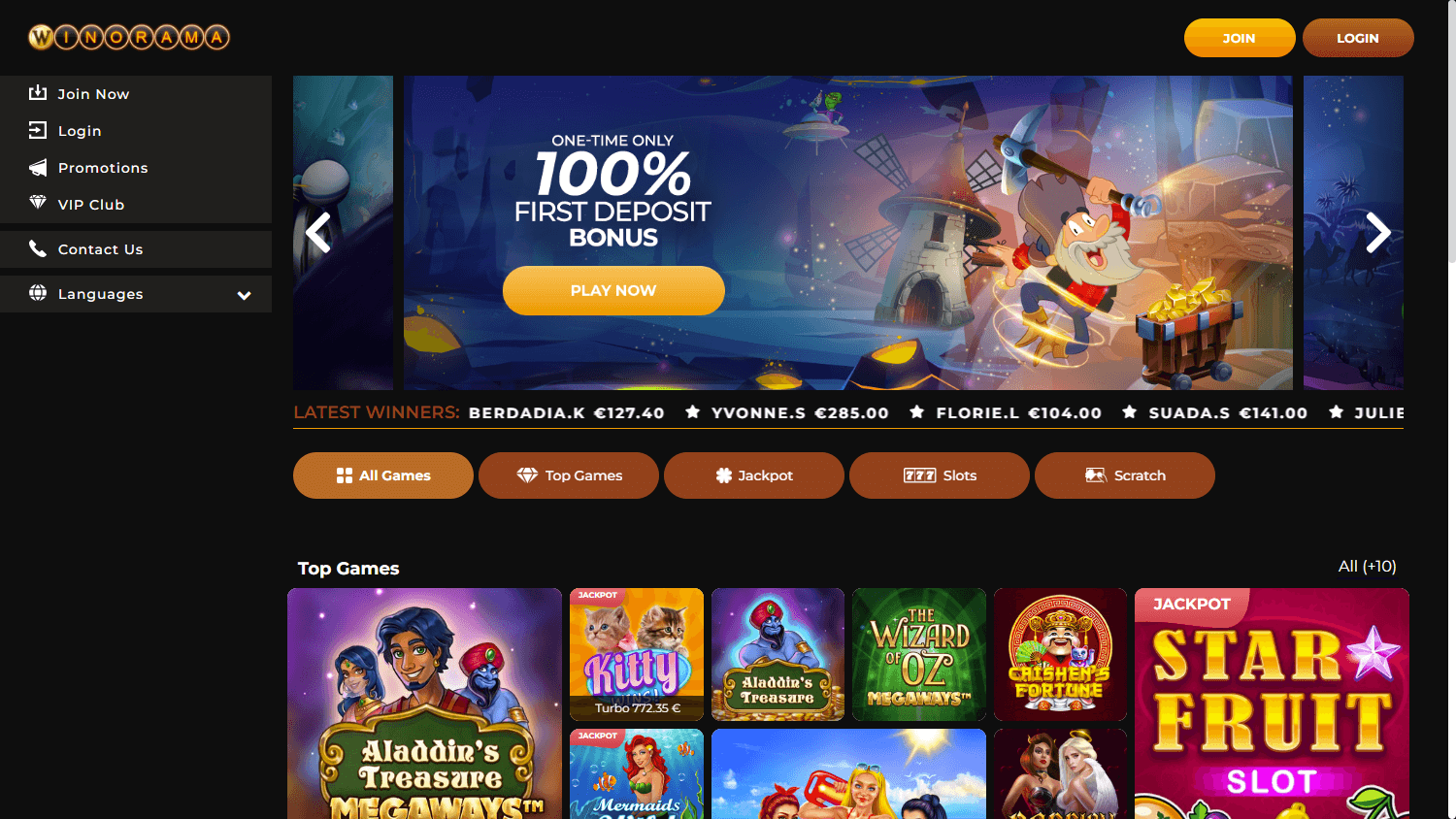 Winorama casino homepage