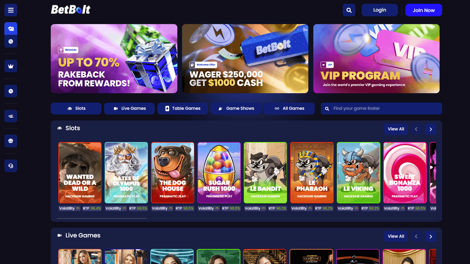 betbolt_casino_homepage_desktop