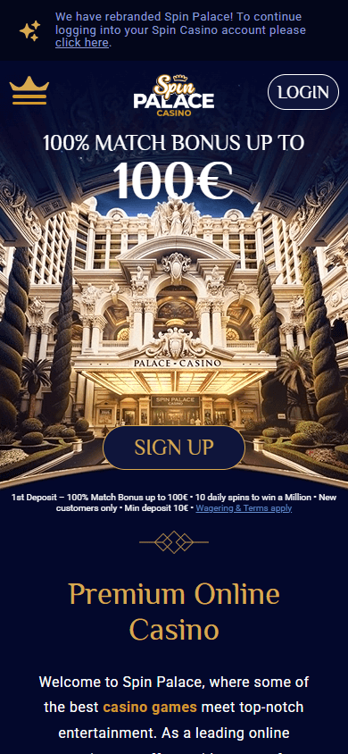 Spin Palace Casino Mobile Interface