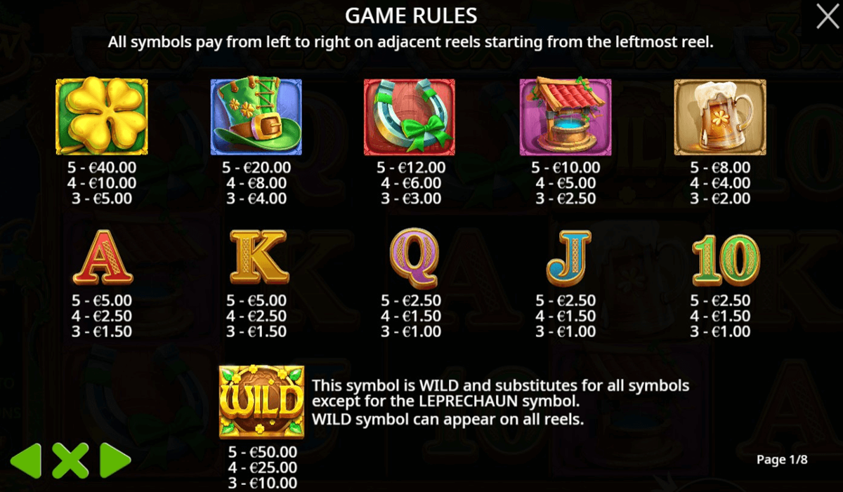 Rainbow Gold paytable