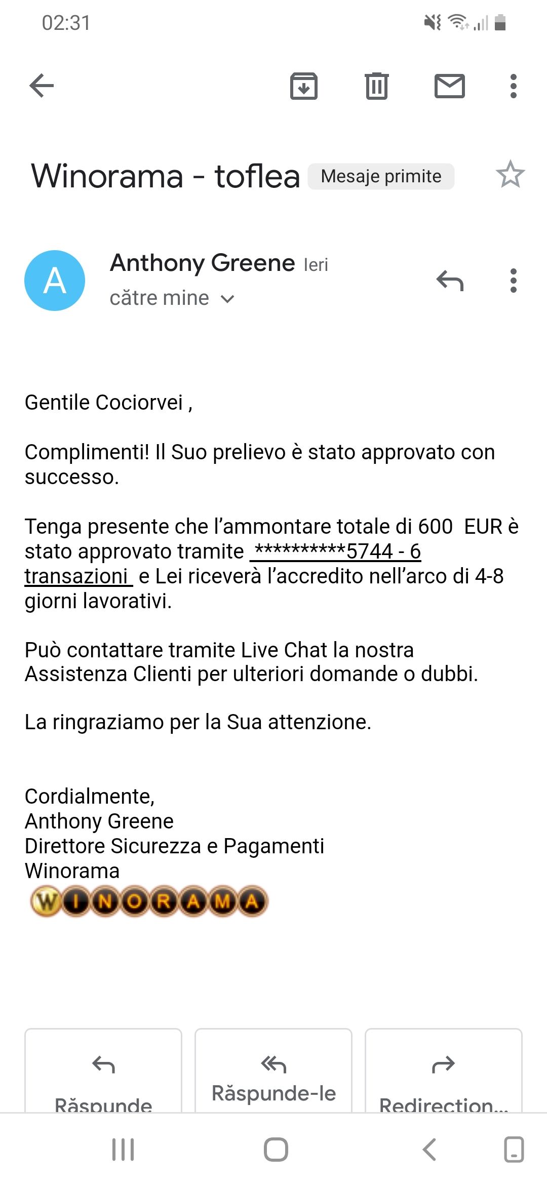 Winorama Casino - Player’s struggling to receive his winnings.