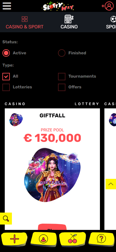 Interfejs promocji mobilnych Slottyway na urządzeniu mobilnym