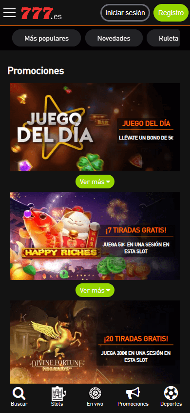 Promociones en la app móvil de Casino 777
