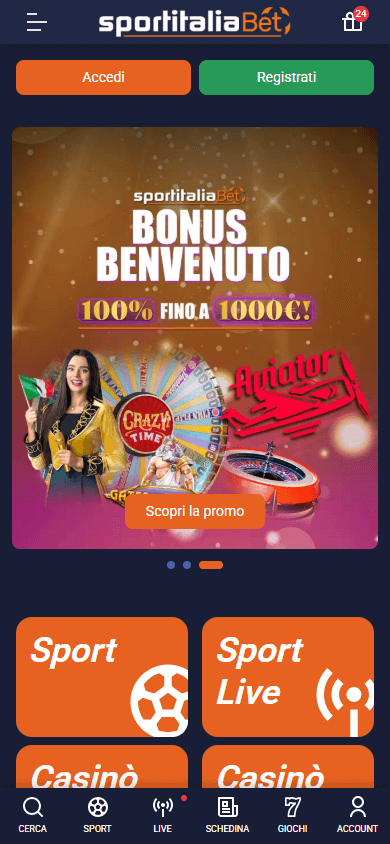 Sportitaliabet Casino Homepage Mobile