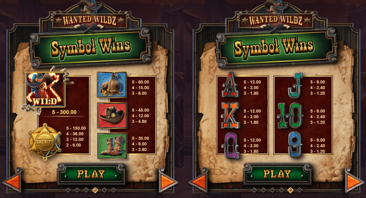 Wanted Wildz paytable