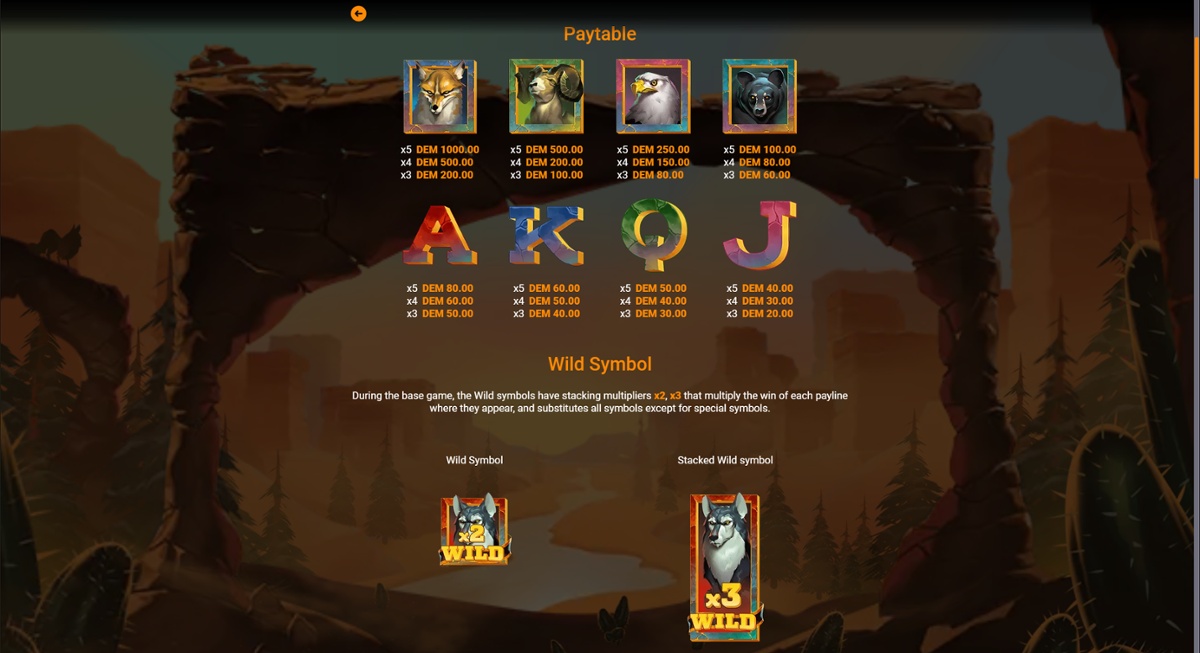 Majestic Wolf slot paytable