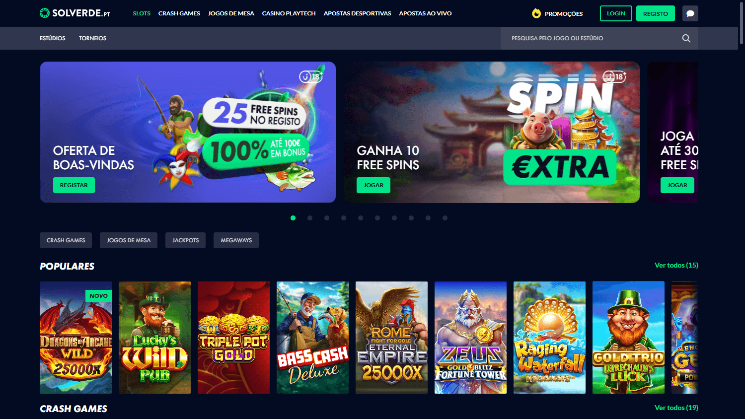Página inicial do Casino Solverde no desktop