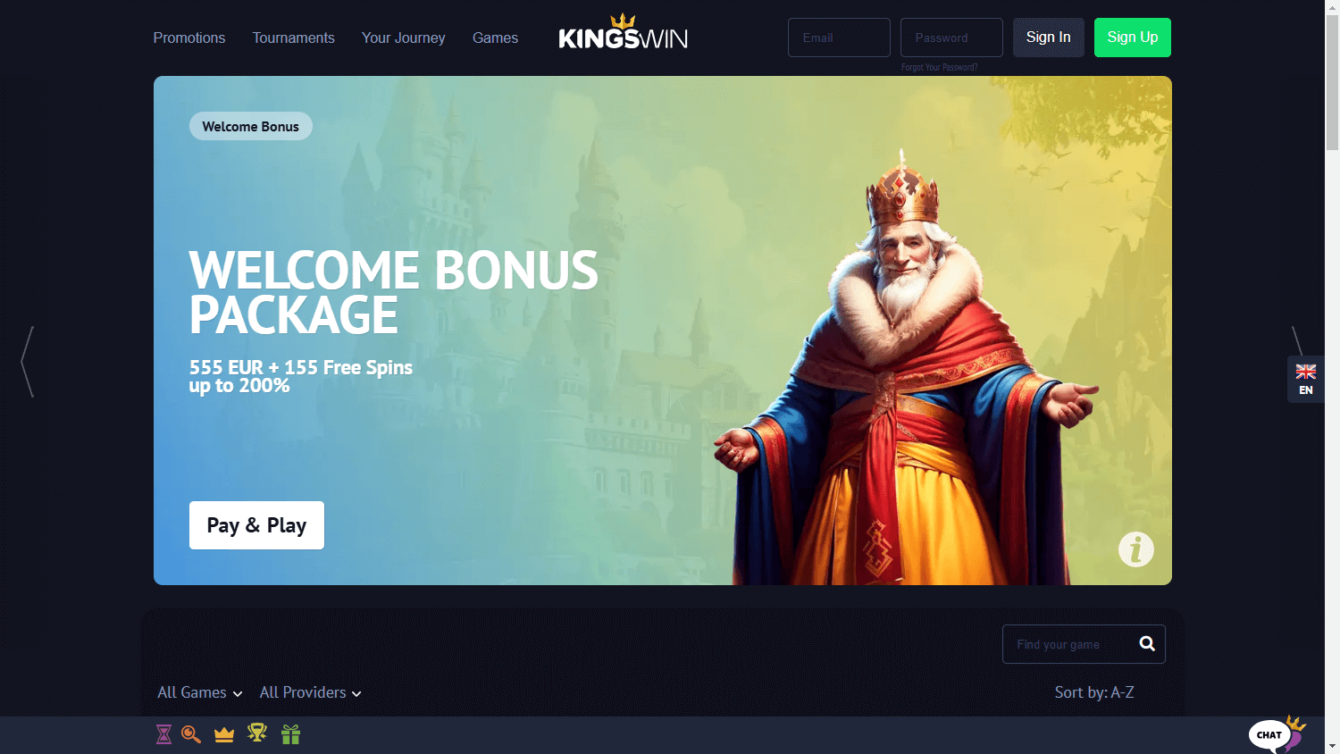 KingsWin_Casino_homepage_desktop