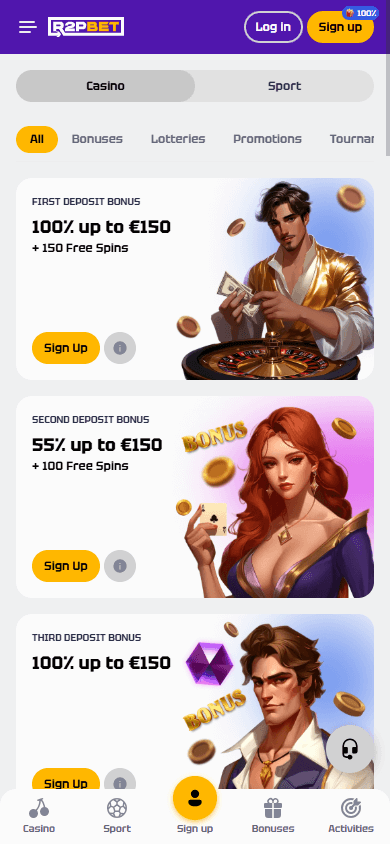 R2pbet mobile app promotions screen