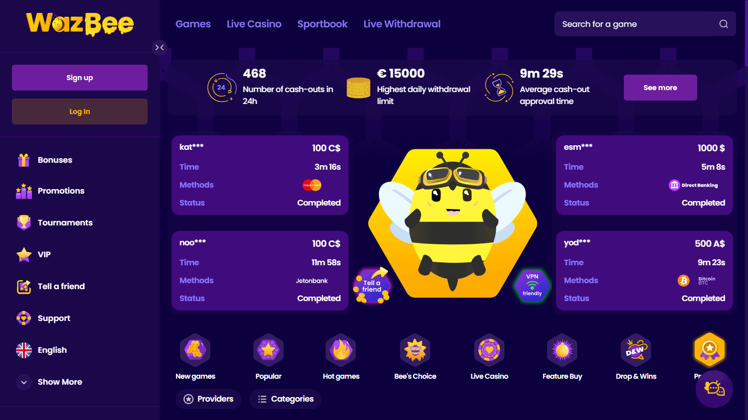 wazbee casino login