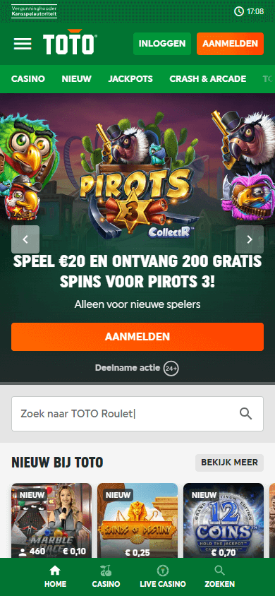 Toto Casino App Homepage Mobiel