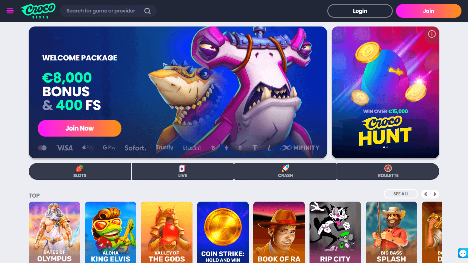 PlayCroco Casino Homepage