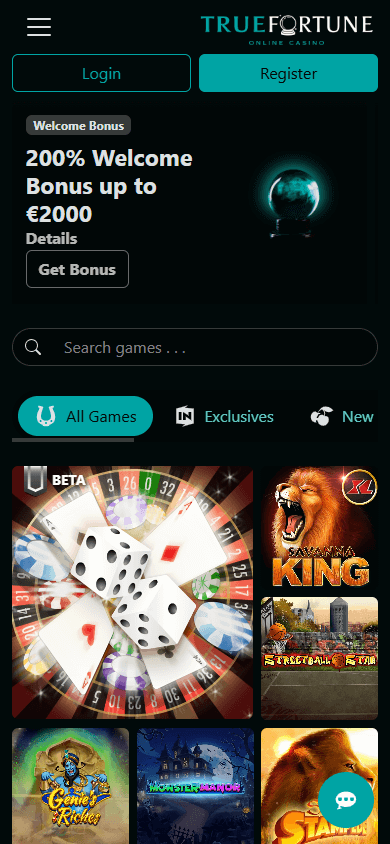 True Fortune Casino mobile homepage