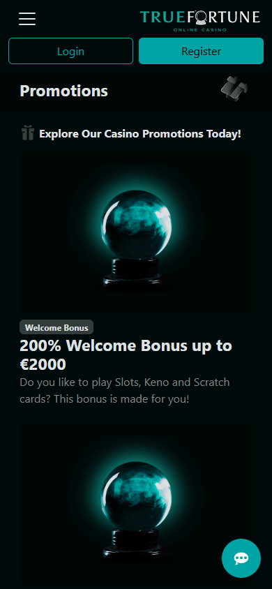 True Fortune Casino Mobile Promotions Interface
