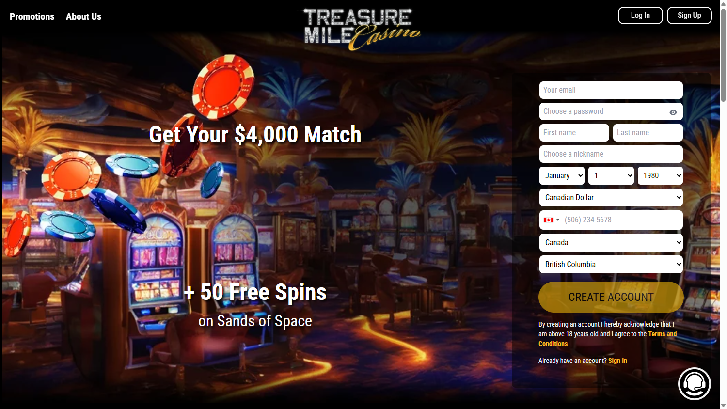 treasure_mile_casino_homepage_desktop
