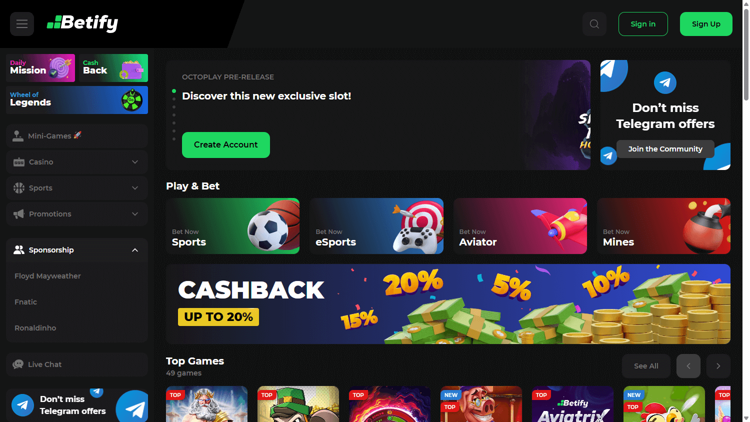 Betify Casino hjemmeside