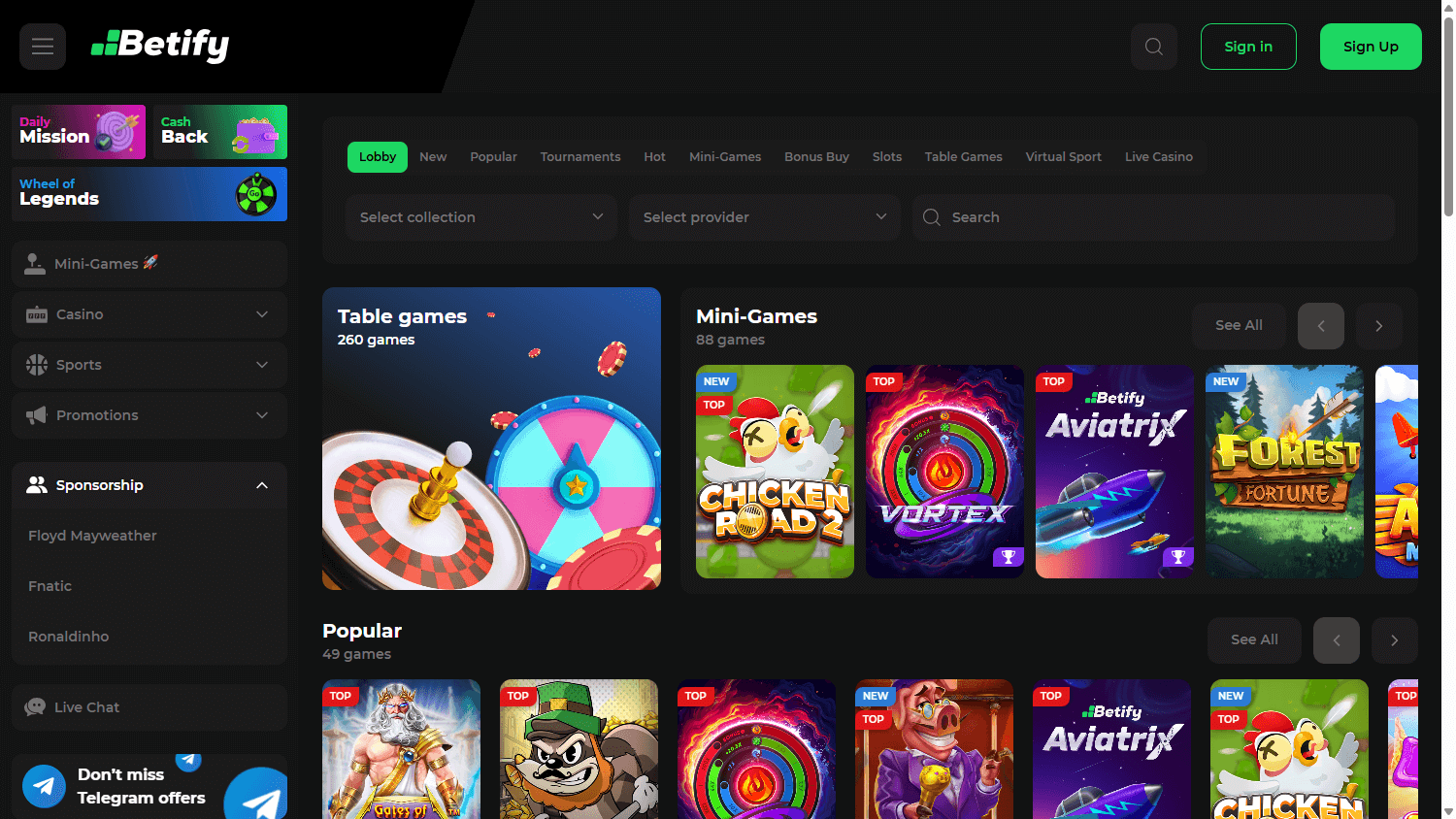 Betify Casino spillutvalg