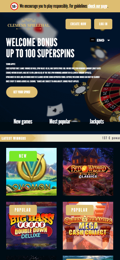 clemensspillehal_casino_homepage_mobile