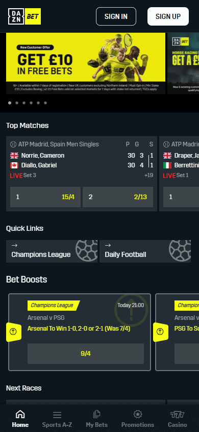 DAZN_Bet_Casino_homepage_mobile