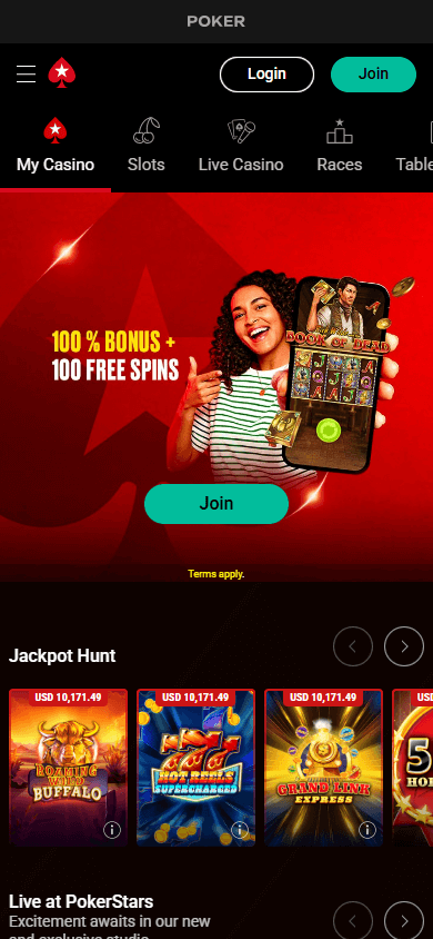 Interfaz de la app de PokerStars